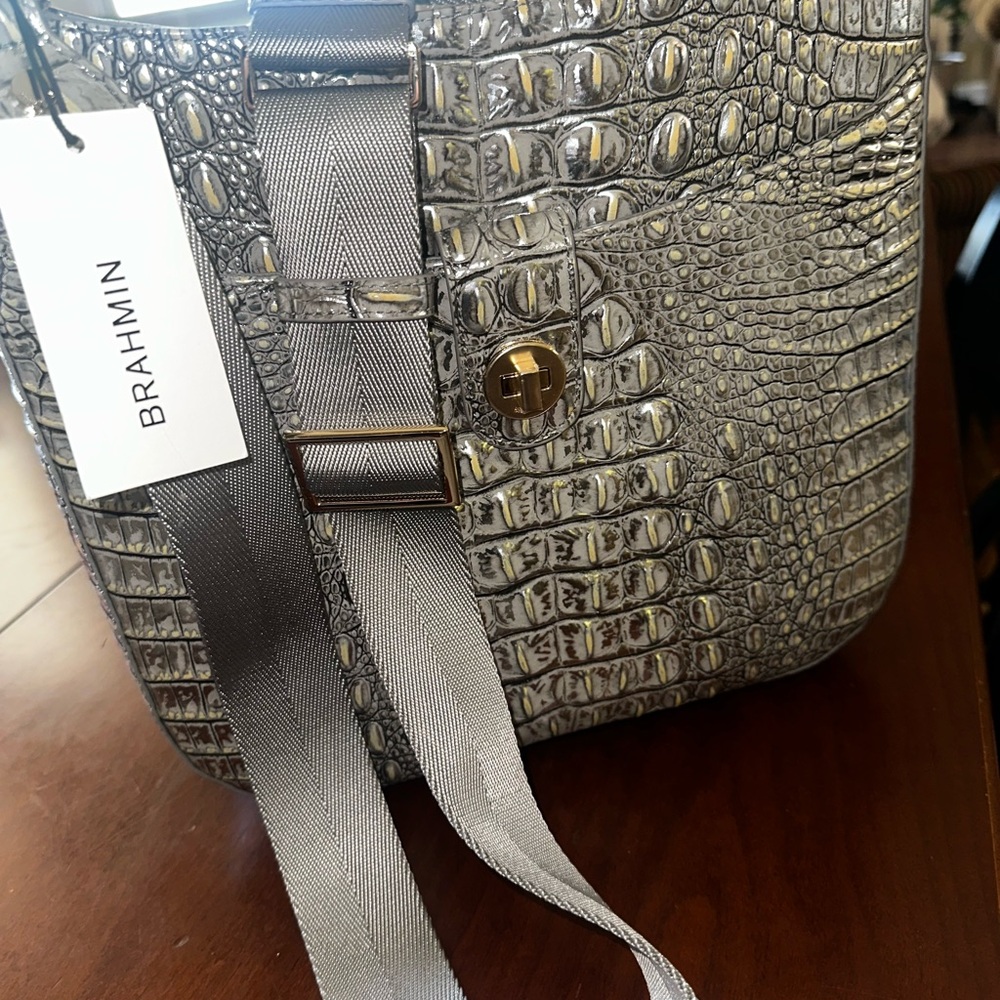 Brahmin Gray Crocodile-Embossed Women's Bag